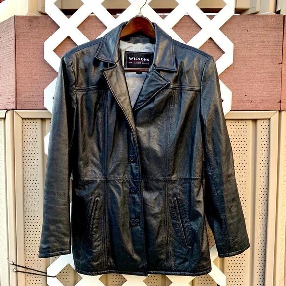WILSON’s LEATHER BLACK LEATHER BUTTON UP SIZE L - Picture 1 of 5